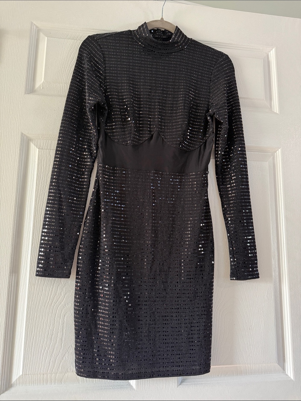 Fashion Nova Black Long-Sleeve Sequin Bodycon Dress